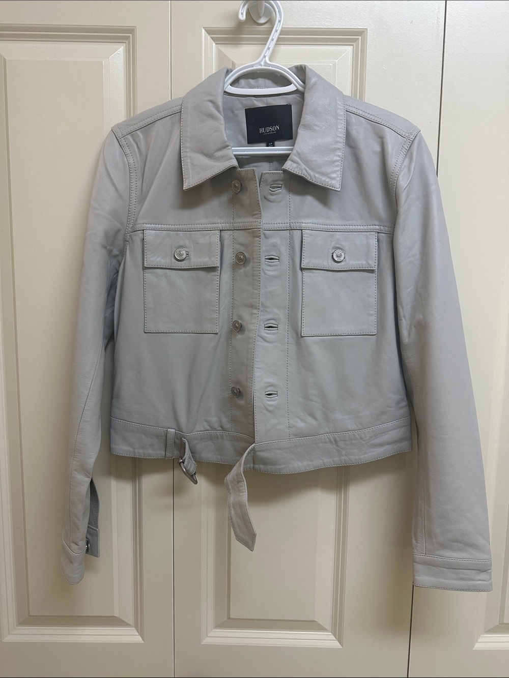 Hudson Jeans Light Gray Leather Trucker Jacket